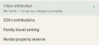 The Funded by picker, with Clear attribution above a list of the household’s funds
